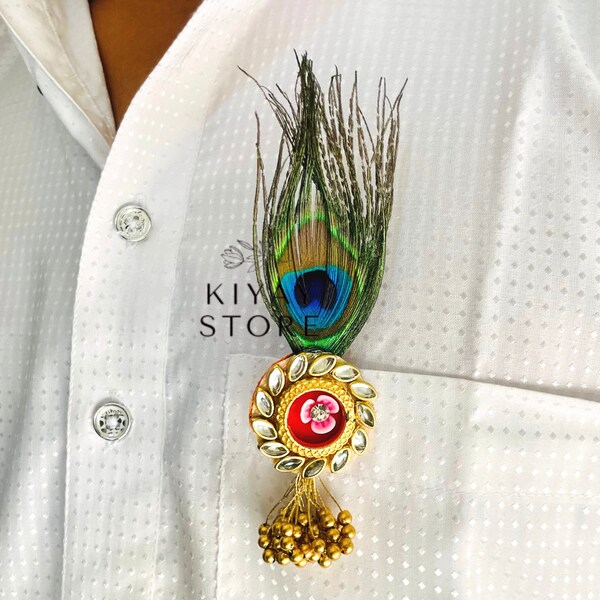 Broche plume de paon kundan