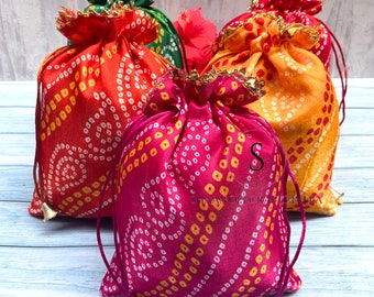 Handmade Bandhani  printed potli Bag, Women Handbag, Christmas Gift, Clutch Purse, Diwali Gift,Jewelry Coin Pouch, Wedding Return Gift.