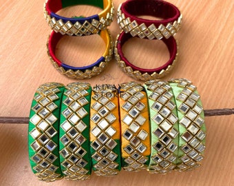 Luxurious Lot Of 25 Handmade Kundan Silk Thread Bangles in Mix Colors Perfect Mehndi &Sangeet Gifts Wedding Return Gifts, Dholki Gana Gifts