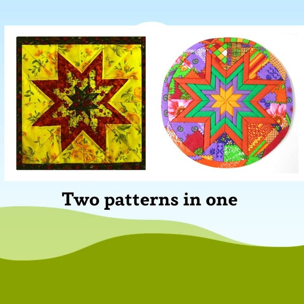 Two Pattern in One, To Make a Folded Star Squared Hot Pad, Potholder, Set of Patterns, Easy Sewing Patterns for Beginners