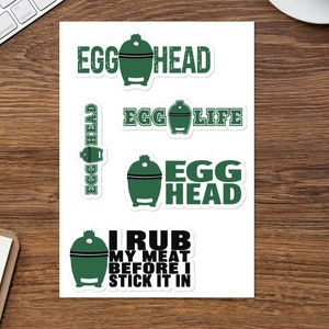 Big Green Egg Sticker pack Egg Head Funny Dad BBQ Grilling 5 Unique BGE Stickers Sticker sheet
