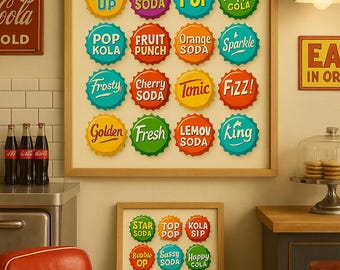 Retro Soda Bottle Cap Print: 1950s Kitchen Pop Art (Digital Download)