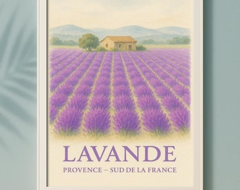Lavender Field Watercolor Print: Provence, France (Digital Download)