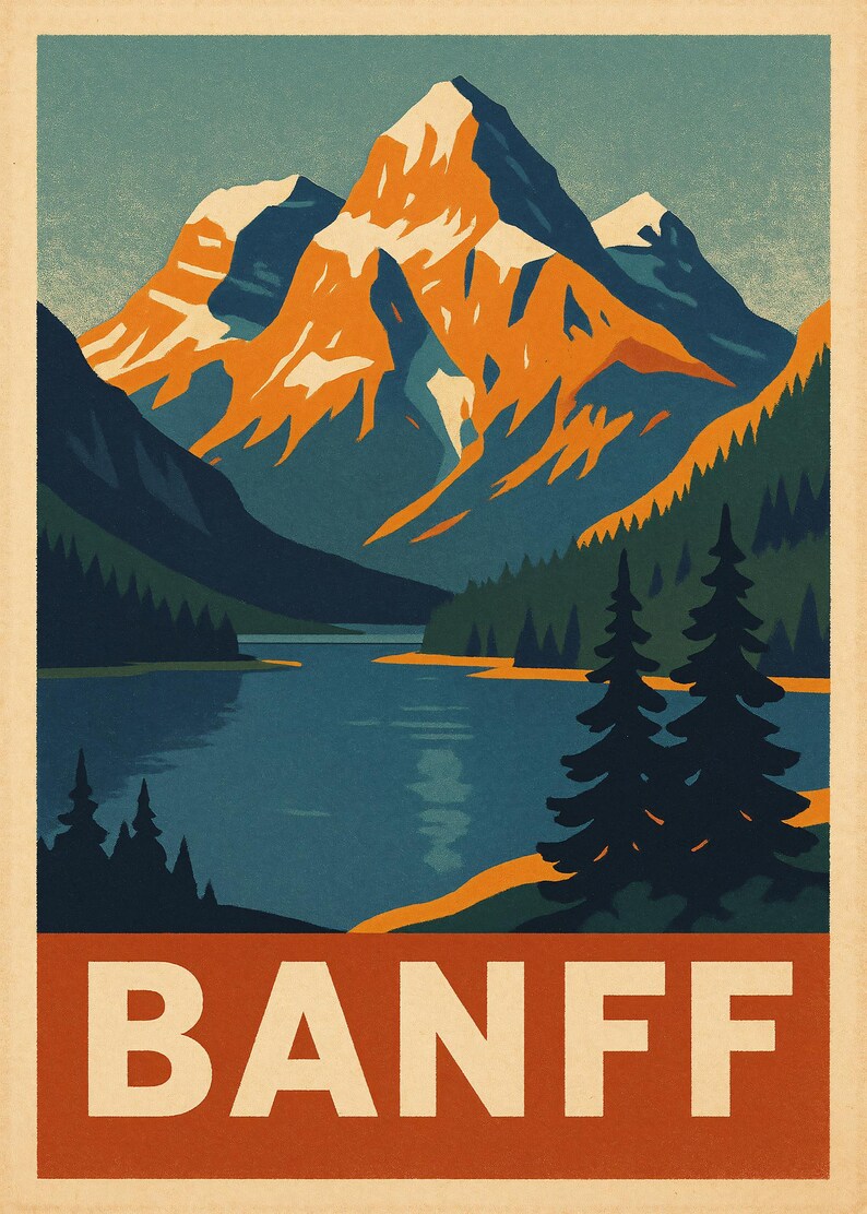 Banff National Park Retro Travel Poster: Vintage Canadian Rockies Art ...