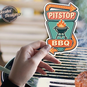 Retro Pitstop BBQ Sticker: Mid-Century Grilling Sign Vinyl Decal