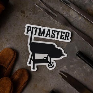 Pitmaster BBQ Sticker Gift, Grill Dad Vinyl Decal, Funny BBQ Lover Present, Offset Smoker Sticker for Men, Backyard Cooking Humor
