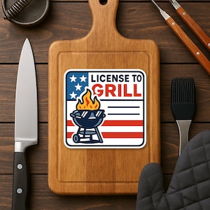 License to Grill Sticker - Patriotic BBQ Decal, Funny Pitmaster Badge for Smokers, Coolers & Grilling Gear, Vinyl Barbecue Gift