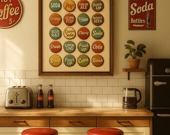Retro Soda Bottle Cap Print: 1950s Diner Kitchen Art (Digital Download)