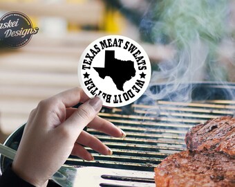 Texas Meat Sweats BBQ Sticker: Brisket, Bubble-Free Vinyl