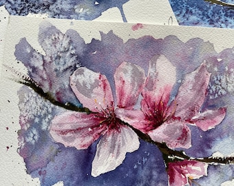 Magnolie, ORIGINAL Aquarell Malerei, Botanisches Aquarell | Handbemalt | Blumen Geschenk Kunstwerk Illustration | A5
