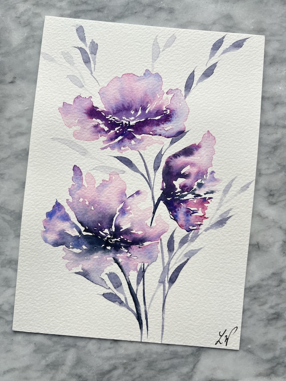 Abstrakte Blumen, ORIGINAL Aquarell Malerei, Botanisches Aquarell | Handbemalt | Blumen Geschenk Kunstwerk Illustration | A5