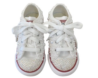 Converse All Star Shoes with Custom Swarovski Rhinestone and Pearls for Babies, Toddlers, and Kids