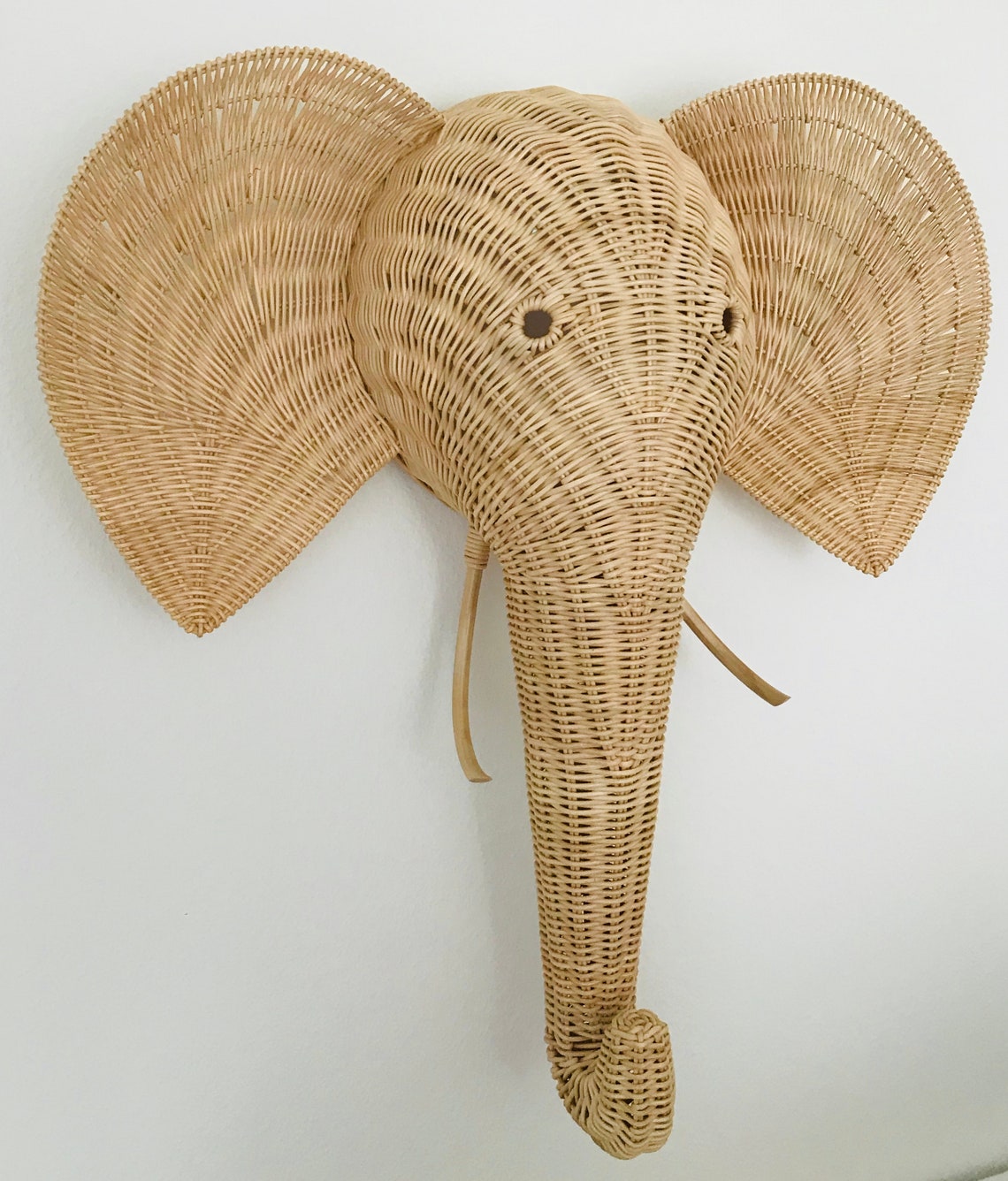 Naturel Rattan / Wicker Elephant Head Wall décoration / Etsy