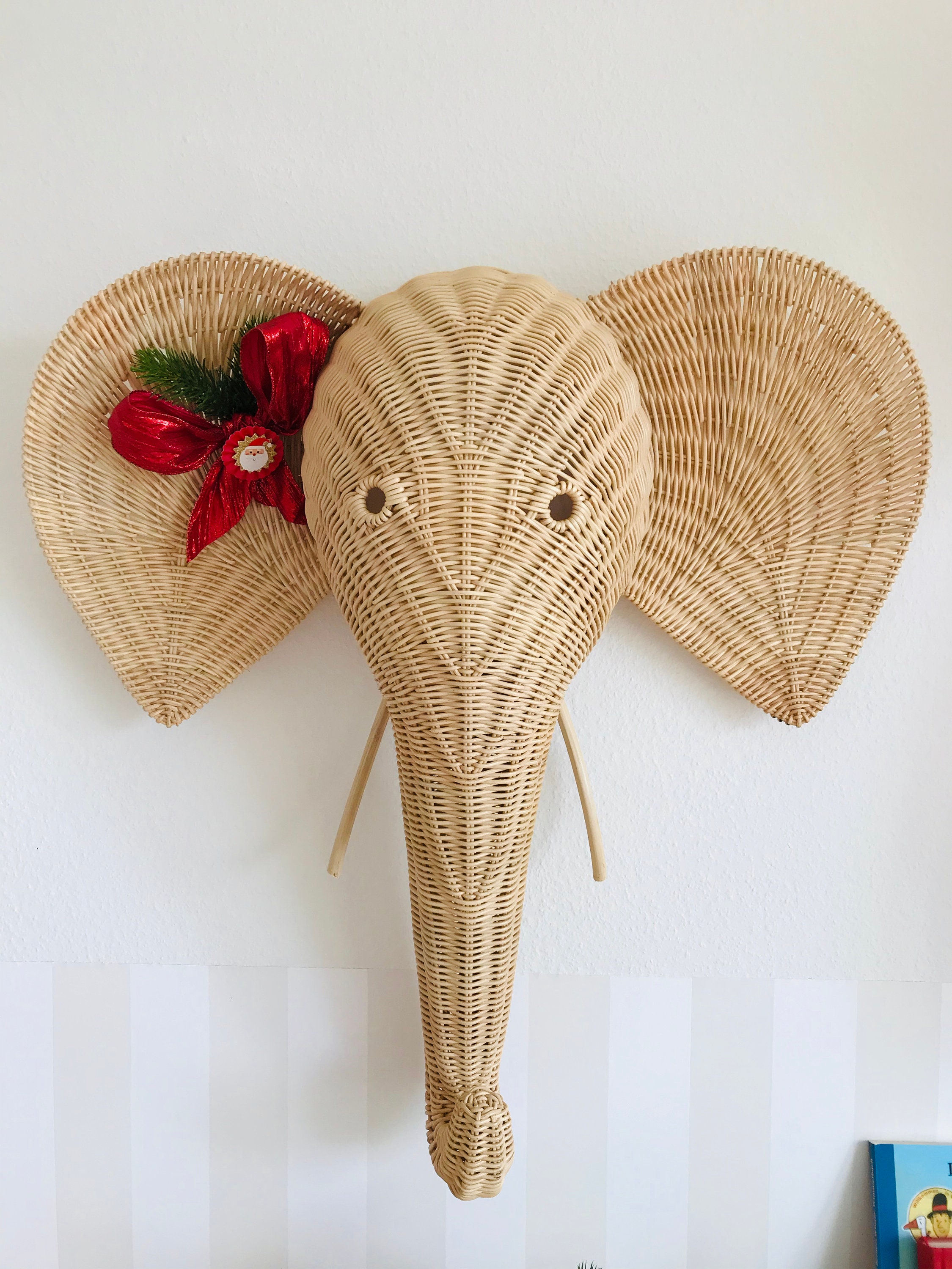 Naturel Rattan / Wicker Elephant Head Wall décoration / Etsy