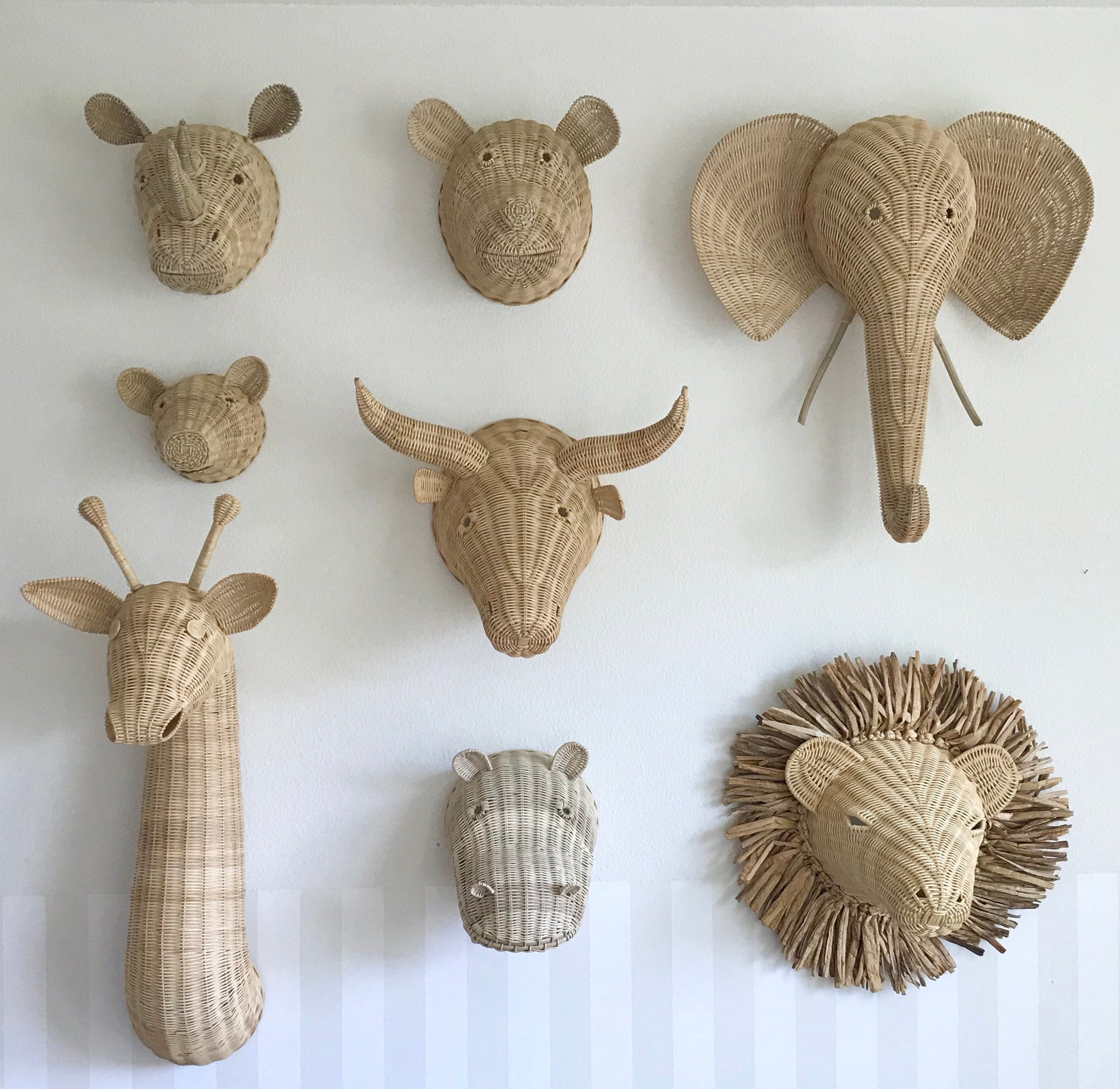 Natural Rattan/wicker Rhino Head Wall Decoration/mount/hanging Etsy