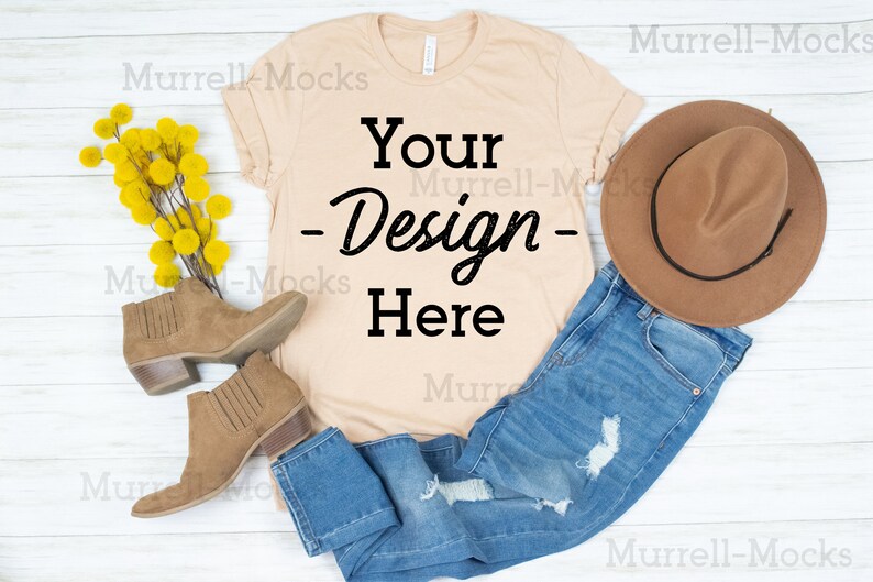 Download MOCKUP Heather Sand Dune Bella & Canvas 3001 Women's Tan ...