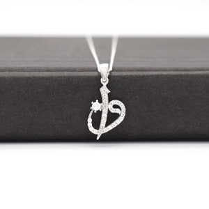 Silver Alif and Vav Necklace, Zircon Stone Vav Alif Necklace, Qur&#39;an Letter Islamic Religious Jewelry