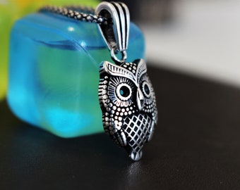 BQWXIEC Collana gufo portafortuna in argento, ciondolo gufo vintage, catena clavicola gufo con luna e stelle, per regali da donna e uomo (2pcs