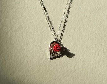 Silber Herz rote Rose Halskette, Herz Halskette, rote Rose Halskette, Muttertagsgeschenk