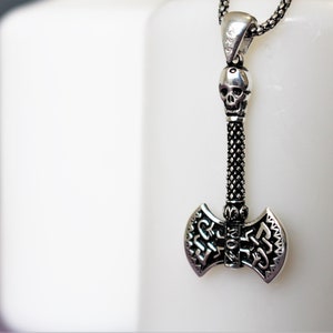 925 Sterling Silver Axe Necklace for Men, Silver Axe Pendant, Axe Necklace, Oxidized Silver Axe Necklace, Double Axe Pendant, Viking Axe