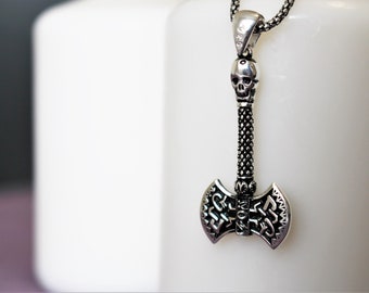 925 Sterling Silver Axe Necklace for Men, Silver Axe Pendant, Axe Necklace, Oxidized Silver Axe Necklace, Double Axe Pendant, Viking Axe