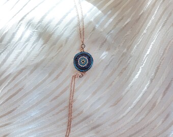 Silver Evil Eye Bracelet, Blue Protection Bracelet, Rose Gold Plated Nazar Bracelet, Greek Evil Eye Bracelet, Evil Eye Turquoise Charm