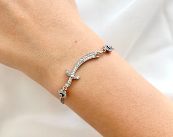 Silver Zulfiqar Sword Bracelet, Blue Evil Eye Bracelet, Zulfiqar Sword Bracelet, Women Islamic Bracelet, Muslim Gift for Her, Imam Ali Sword