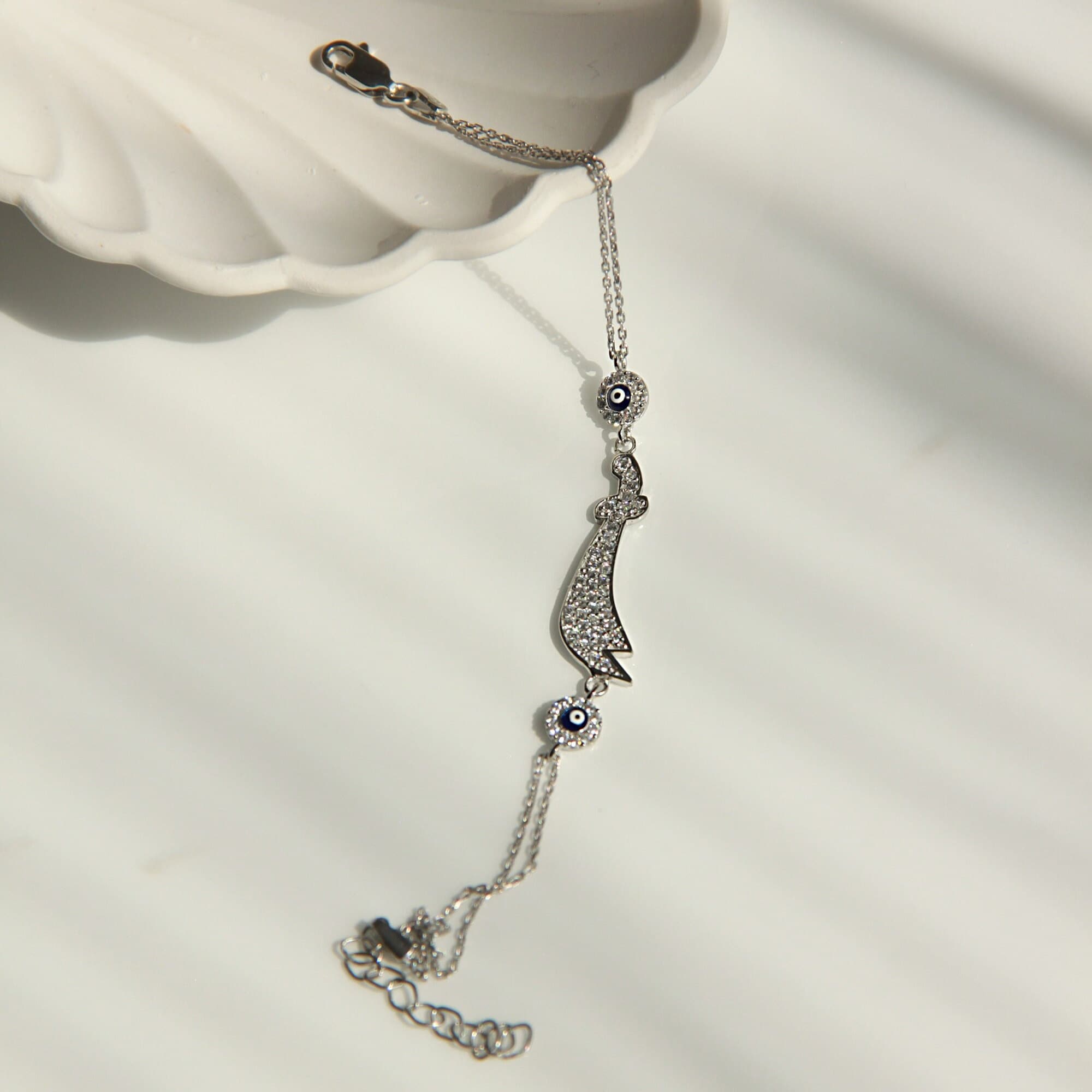Silver Zulfiqar Sword Evil Eye Bracelet, Evil Eye Bracelet