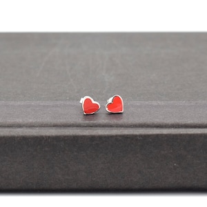 Silver Red Heart Stud Earrings, Gift for Her, Red Heart Enamel Earrings, Heart Stud Earrings, Red Heart Earrings, Gift for Mom