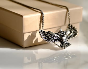 925K Silver Sterling Eagle Necklace, Open Wings Eagle Necklace