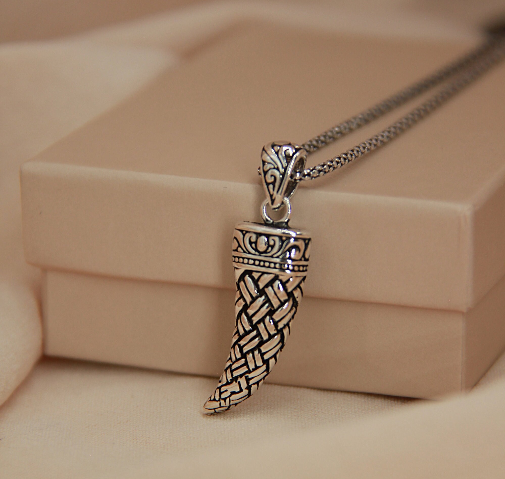 シルバー象牙ネックレス、象牙の歯ネックレス、925スターリング