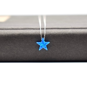 Silver Blue Opal Star Necklace, Star Necklace, Cute Blue Opal Necklace, Blue Star Necklace, Gift for Her, Opal Necklace, Minimal