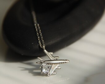 Silver Sterling Plane Necklace, Plane Jewelry, Airplane Necklace