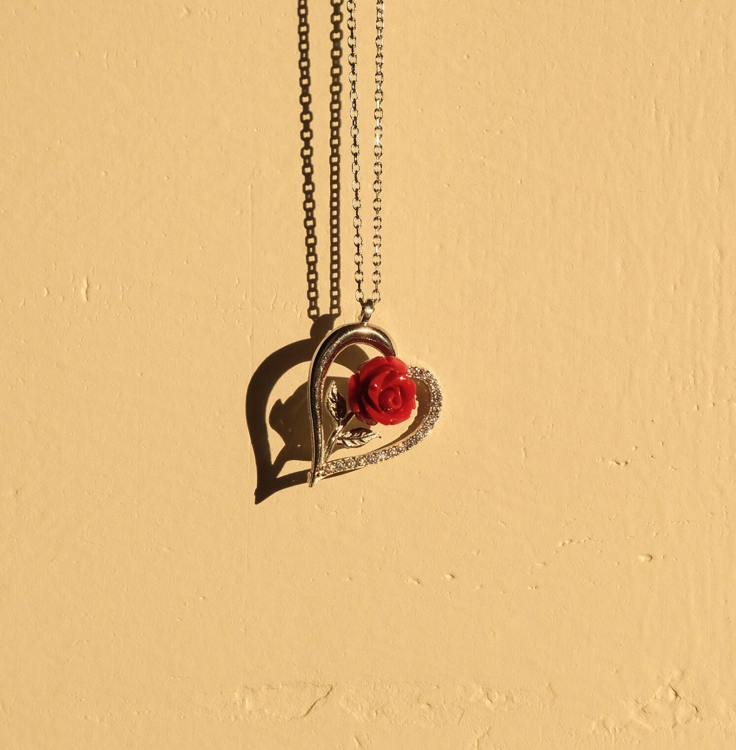 ★ROSEMONT★ Silver Heart Necklace RC24B14E Silver Heart Red Rose Necklace, Heart Necklace, Red Rose