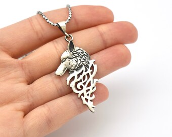 Celtic Viking Wolf Necklace, 925 Sterling Silver Wolf Necklace, Wolf Lovers, Wolf Head Pendant