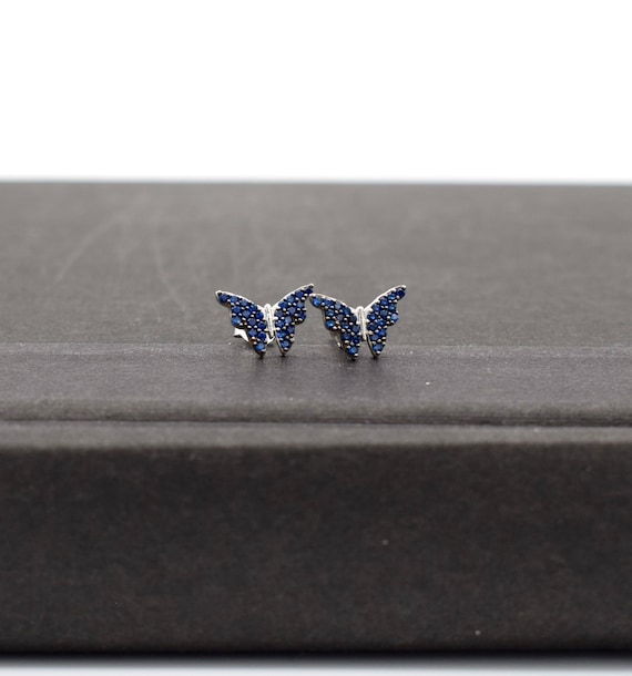 Boucles D'Oreilles Papillon - Clous En Argent 925/1000 - Pierre Orange Mauve
