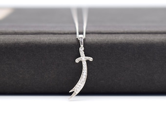 Silver Gold Plated Zulfiqar Sword Necklace, Women Zircon