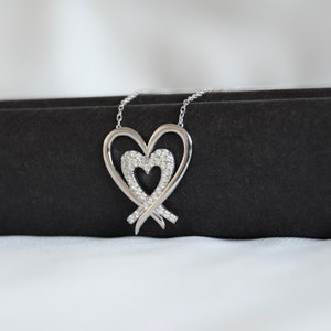 Silver Double Heart Necklace, Heart Necklace, Zircon Stone Heart Necklace, Hearts Necklace, Christmas Gift, Gift for Her, Woman Necklace