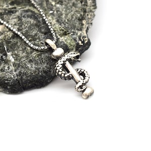 Silver Men&#39;s Snake Necklace, Snake Tooth Necklace, 925 Sterling Silver, Serpent Necklace, Pendant for Him, Men Valentine Gift