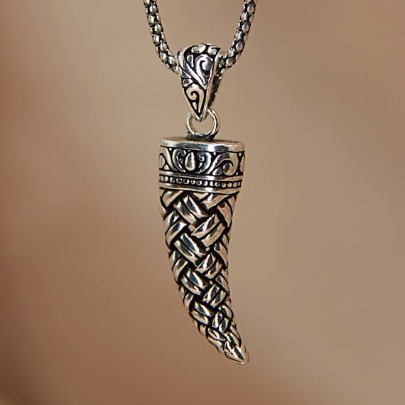 シルバー象牙ネックレス、象牙の歯ネックレス、925スターリング