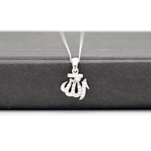 Silver Allah Name Necklace, Minimal Zircon Stone Islamic Religious Necklace, Gift for Muslim, Allah Symbol Necklace