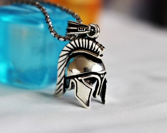 Silver Silver Spartan Helmet Necklace, Warrior Helmet Necklace, Spartan Shield Necklace, Knights Helmet Necklace, Gladiator Helmet Pendant