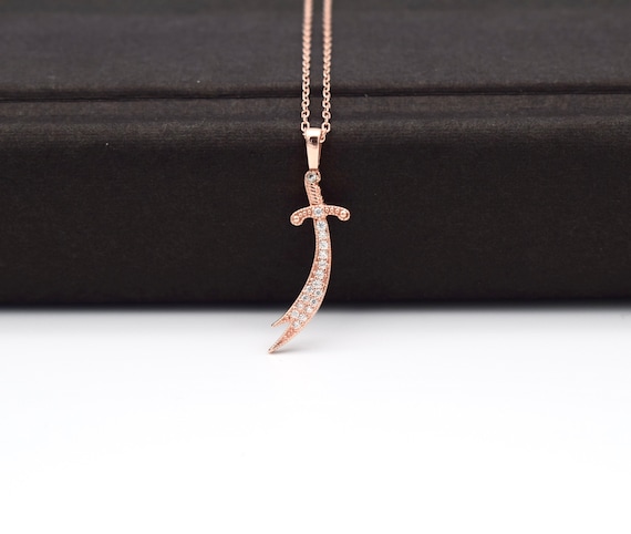 Rose Zulfiqar Sword Necklace, Women Zircon Stone Zulfiqar Necklace