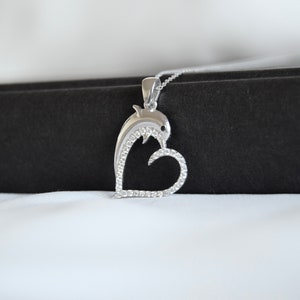 Silver Dolphin Heart Necklace, Heart Necklace, Heart Shape Dolphin Necklace, Christmas Gift, Gift for Her, Woman Dolphin Necklace