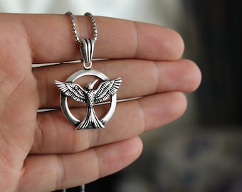 Silver Phoenix Necklace For Men, Mystic Bird Pendant, Phoenix Jewelry, Simurgh Necklace, Firebird Necklace, Silver Man Charm Necklace