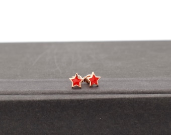 Red Star Stud Earrings, Wonder Women Inspiration Earrings, Silver Star Earrings, Everyday Earrings, Red Enamel Earrings, Rose Gold Earrings