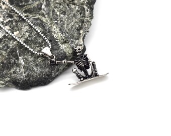 Silver Skater Skull Necklace, Skateboarder Skull Necklace, Skating Skeleton Necklace, Skull Jewelry, Skater Jewelry, Skeleton Necklace