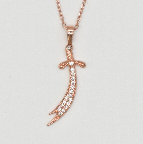 Rose Zulfiqar Sword Necklace, Women Zircon Stone Zulfiqar Necklace Rose Zulfiqar Sword Necklace, Women Zircon Stone Zulfiqar Necklace