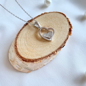 Silver Tiny Double Heart Necklace, Necklace, Christmas Gift, Woman Necklace, Love Symbol necklace, Gift for Her, Zircon Heart Jewelry
