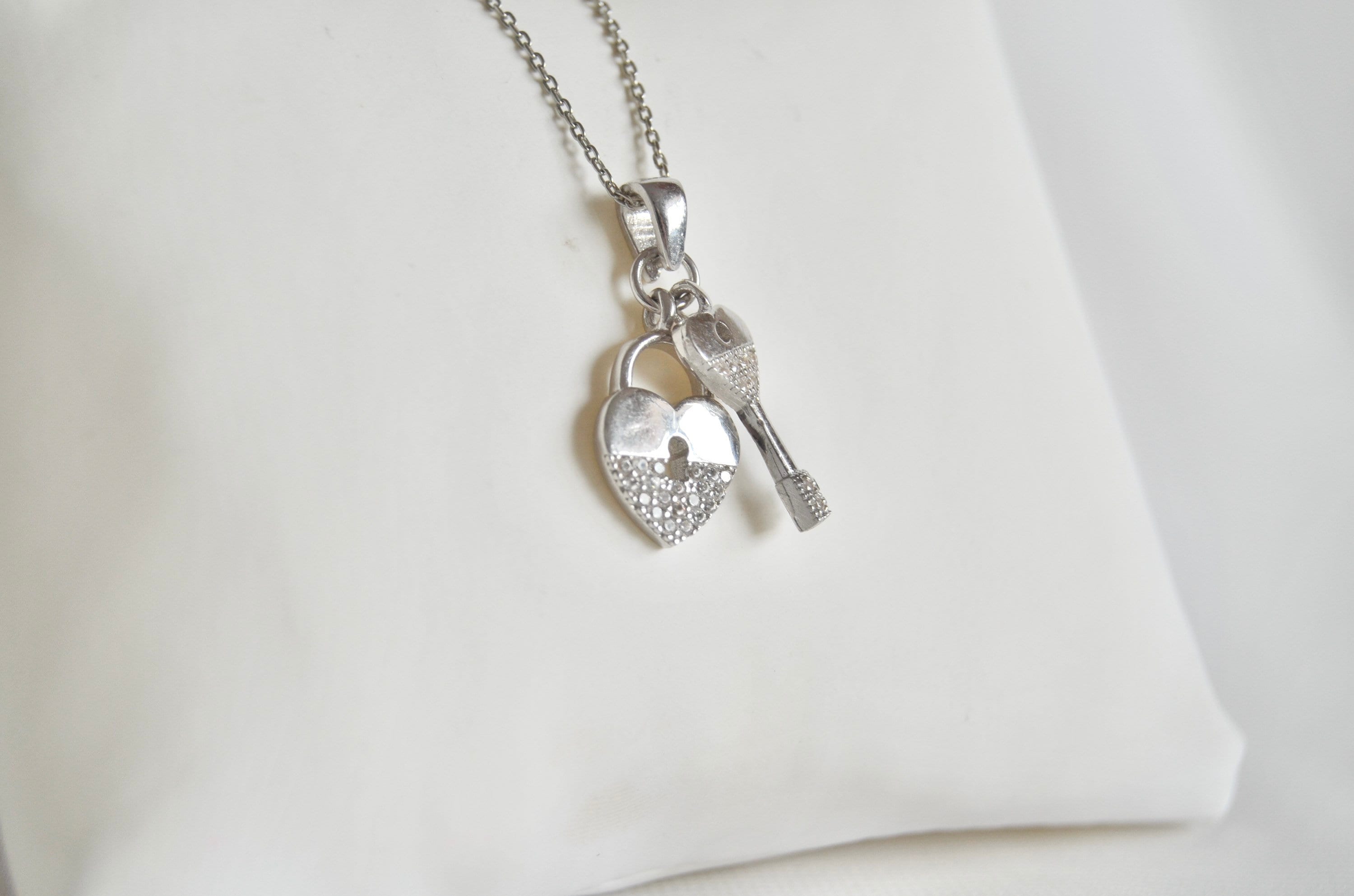 Silver Heart Lock and Key Necklace, Heart Lock Necklace
